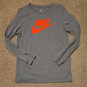 Nike Kids Gray Long Sleeve Tee with Red Logo